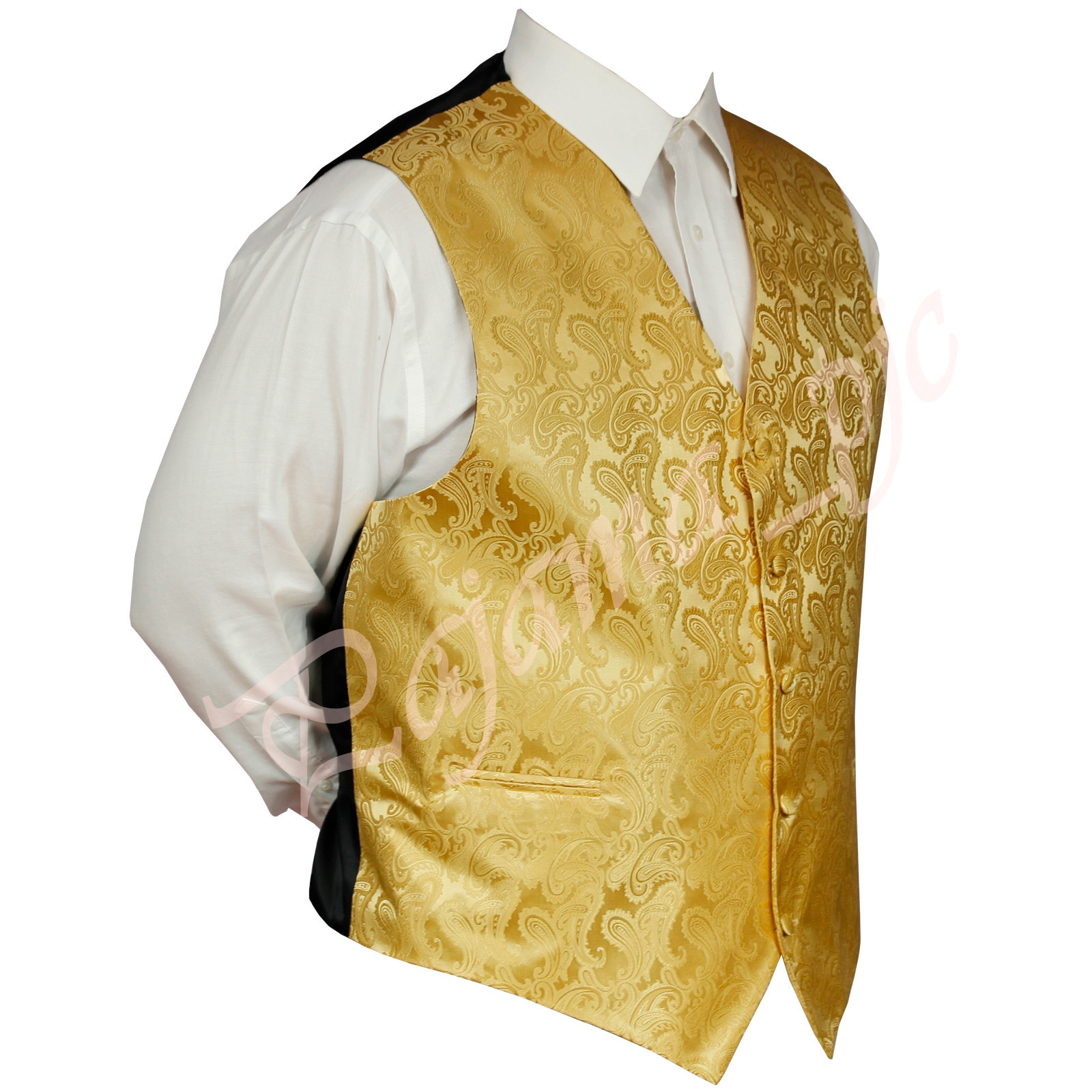 GOLD XS to 6XL Paisley Tuxedo Suit Dress Vest Waistcoat & Bow tie & And Hankie