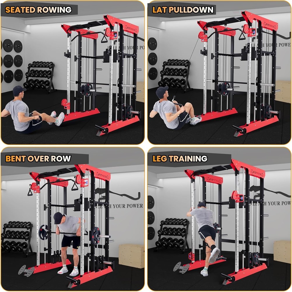 Heavy Duty Power Cage Squat Rack with Lat Pulldown Cable System 3600LB Home Gym