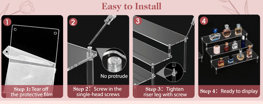 Acrylic Display Risers,Clear Display Risers Stand Small Mini Shelf 3 Tiered Cupc