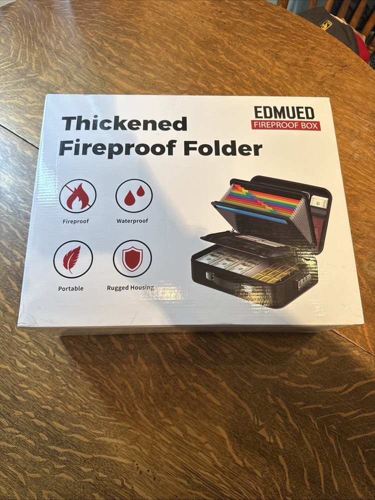 EDMUED Fireproof Document Box with Combination Lock, Fireproof Water Resistan