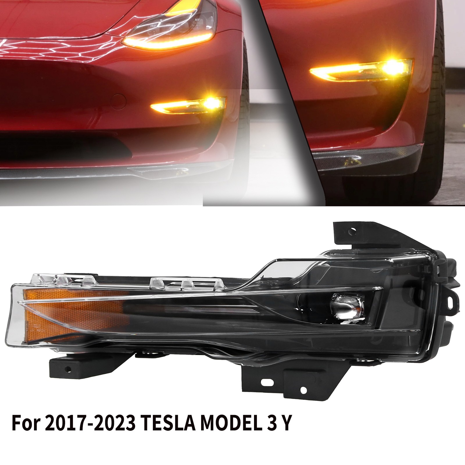 For 2017-2023 Tesla Model 3 Y Left Fog Light Lamp Amber Drl Up-level 107739100D