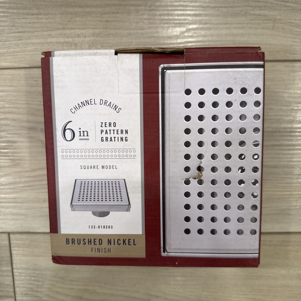 B&K 6-Inch Zero-Pattern Square Linear Shower Drain Brushed Nickel