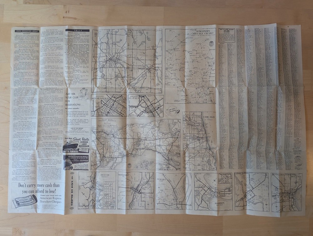 Vintage 1955 - AAA Wisconsin Road Map