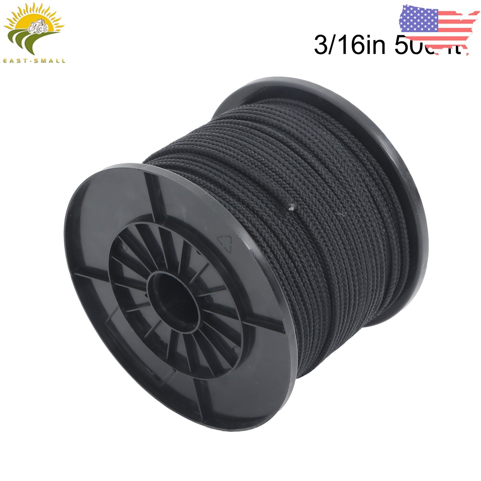 3/16" Black Dacron Polypropylene Rope 500 Ft Spool High UV & Abrasion Resistance