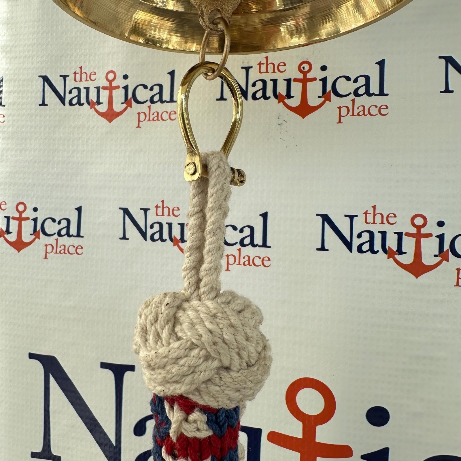 Americana Rope Bell Pull w/ Monkey Fist Knot Ball & Brass Shackle, Patriotic