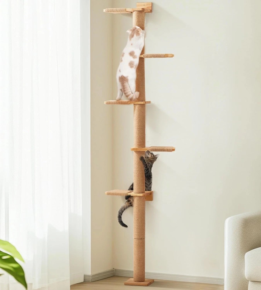 5-Tier Cat Tree Tower - Wall-Mounted Scratching Post for Climbing & Play