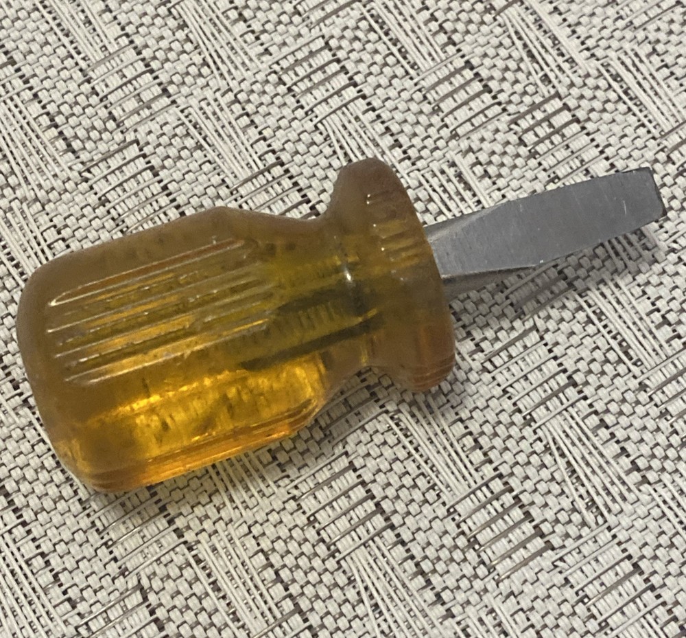 VINTAGE Westcraft Stubby Flathead Screwdriver Tool - Small Yellow Handle Flat 3”