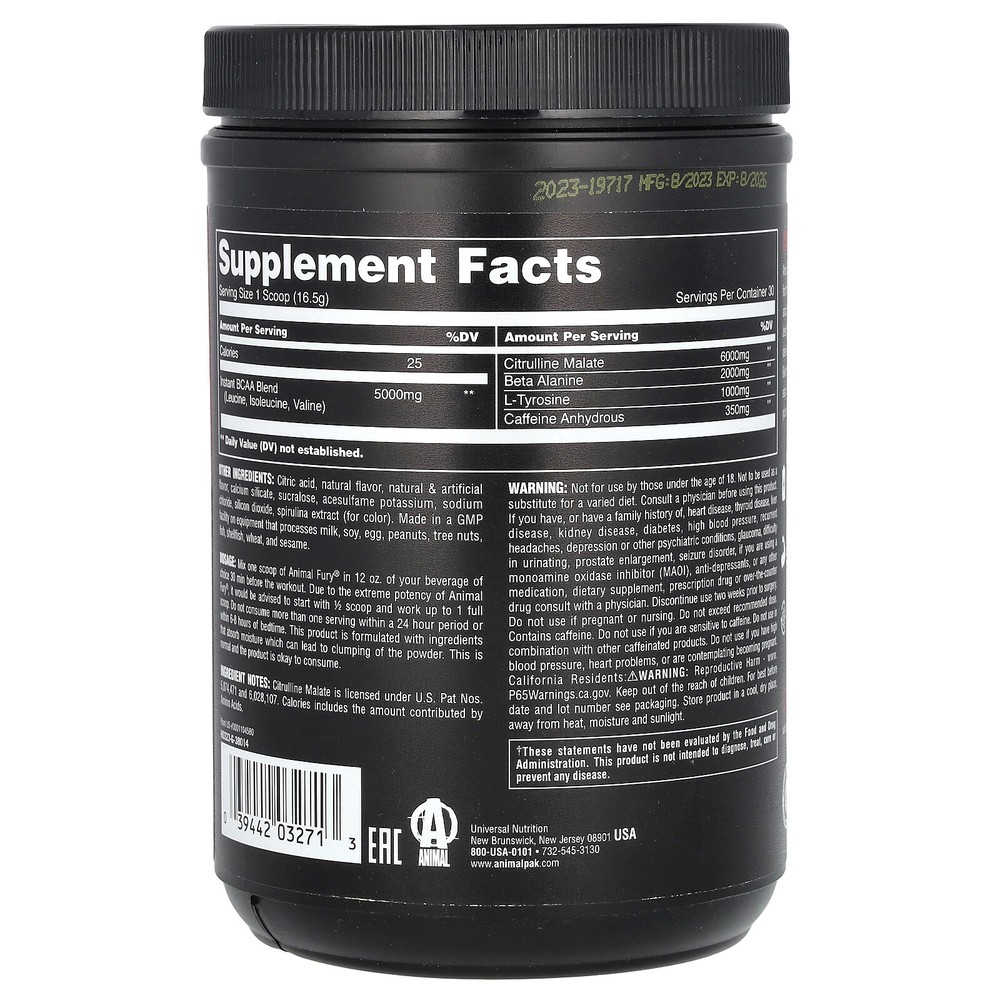 Fury® Essentials, Pre Workout, Blue Raspberry, 1.09 lb (495 g)