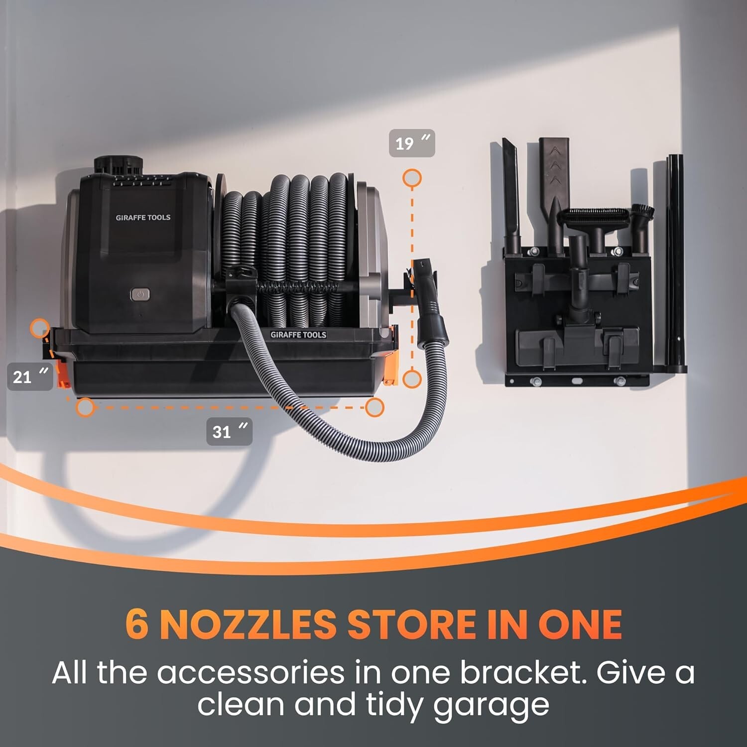 Giraffe Tools Wet Dry Vacuum Cleaner with 30FT Retractable Hose Wall-mounted NEW