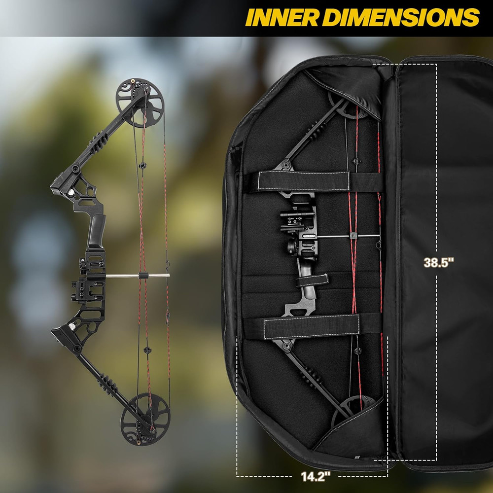 Padded Compound Bow Case with Arrow Pocket & Backpack Strap for Hunting