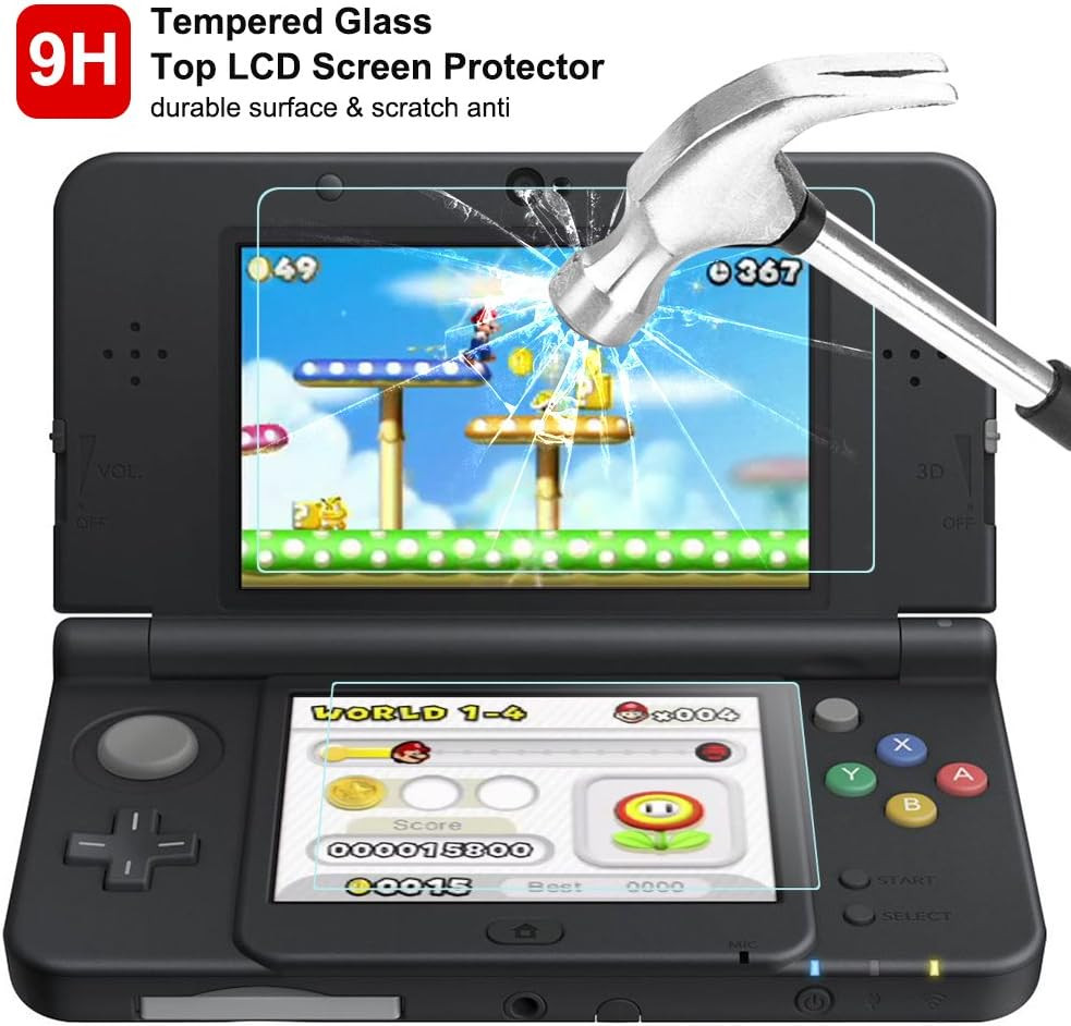 Screen Protector Compatible Nintendo New 3DS, 2 Pack (4 Pcs) Tempered Glass for