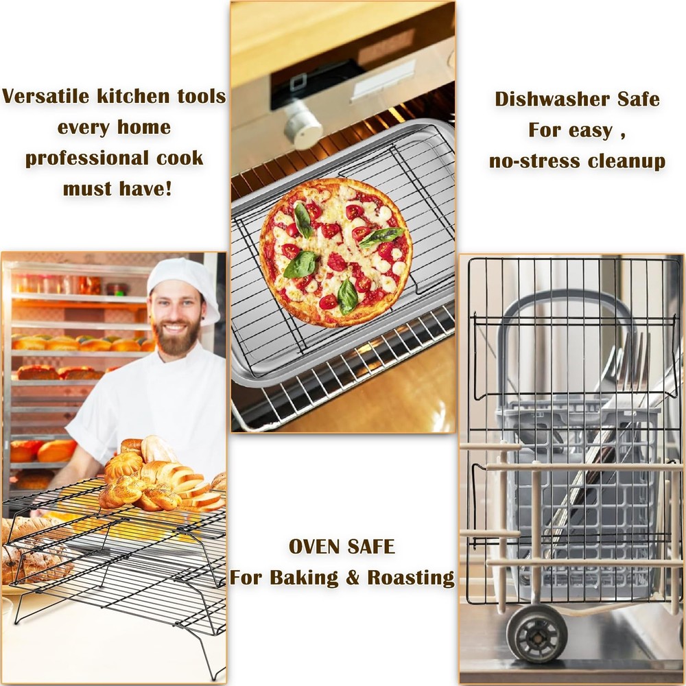 3-Tier Cooling Racks for Cooking and Baking - 13" x 9.6" Stackable Heavy Duty