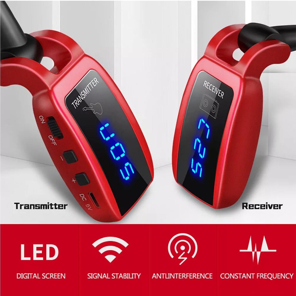UHF Guitar Wireless System LED Display Rechargeable Transmitter and Receiver