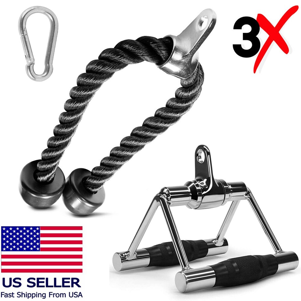 Double D Rotating Row Handle Cable Attachment Weight Workout Gym LAT Pull Down V