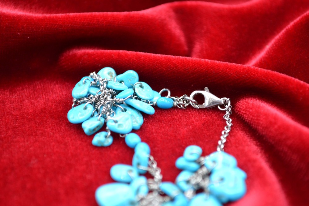 Bracelet Signed GS 925 Dangle Turquoise Stones