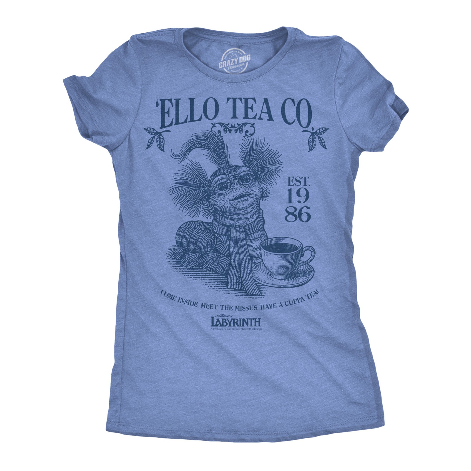 Womens Ello Tea Company Funny T Shirts Jim Henson's Labyrinth Worm Movie Tee For