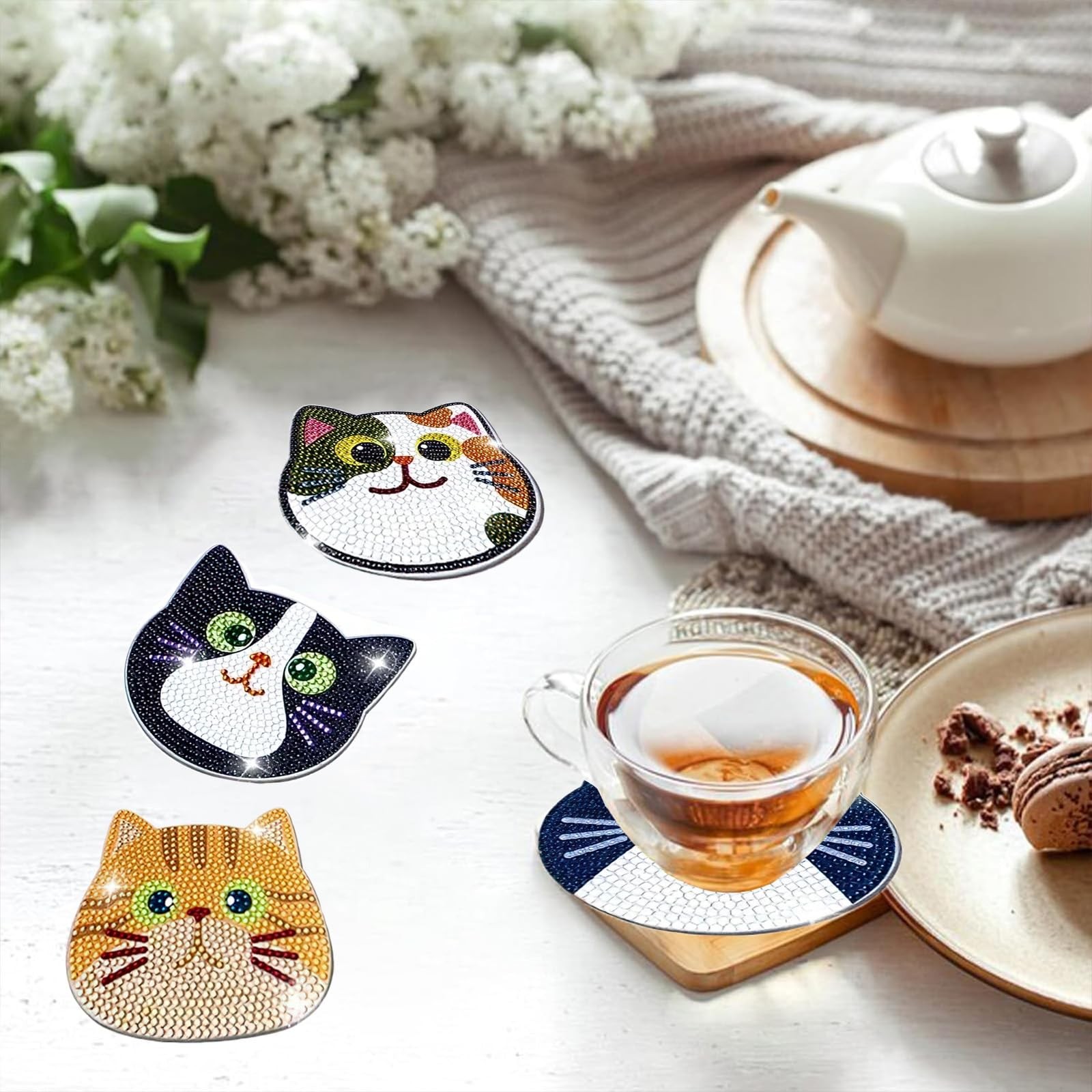 10pcs Diamond Art Coasters Kits Cat Diamond Painting Coasters Kits with Holder..