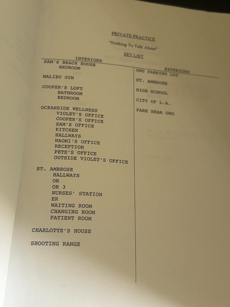 ORIGINAL SCRIPT PRIVATE PRACTICE NOTHING TO TALK ABOUT KATE WALSH TIM DALY