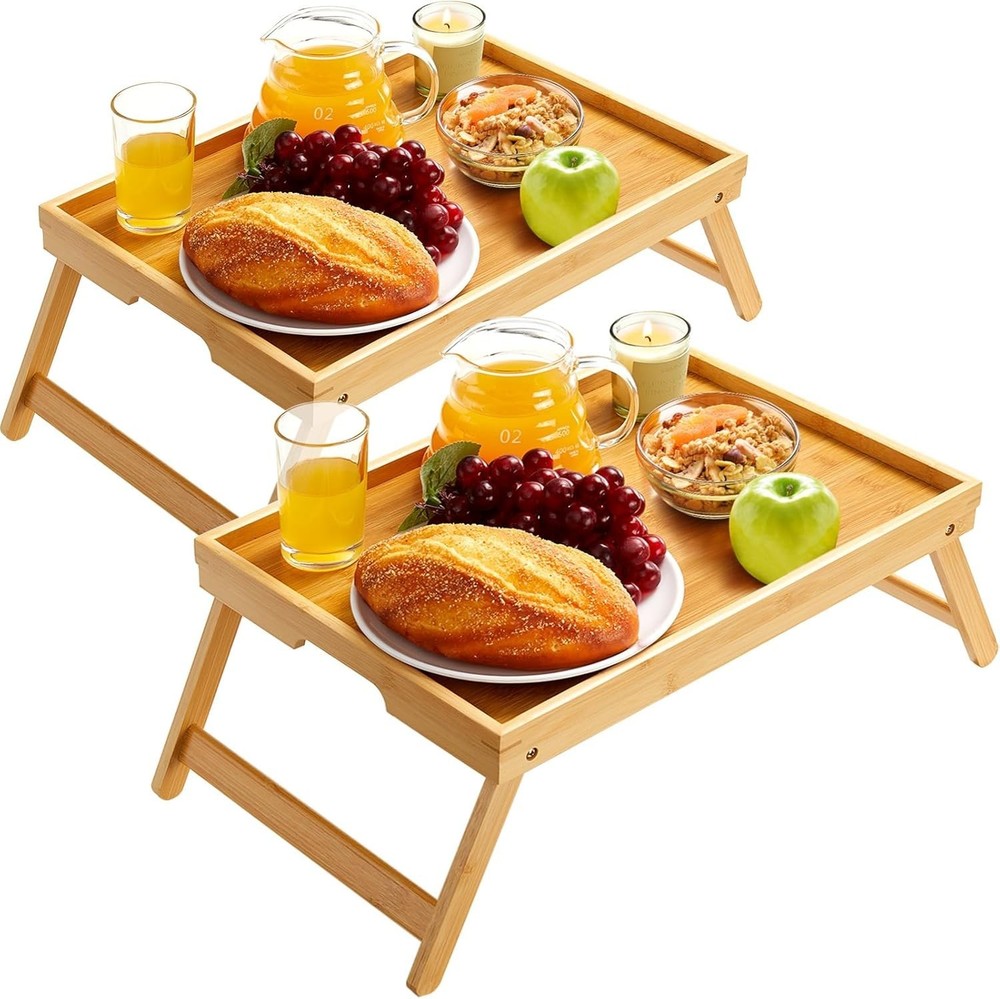 Space-Saving Bamboo Bed Tray - Lightweight, 2-Pack for Comfort and Convenience