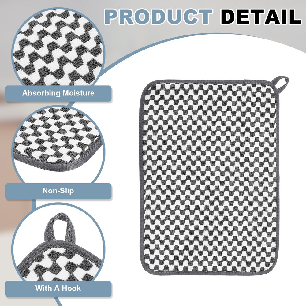 Microfiber Dish Drying Mat,16 x 12 Inch Thick Wave Pattern, White