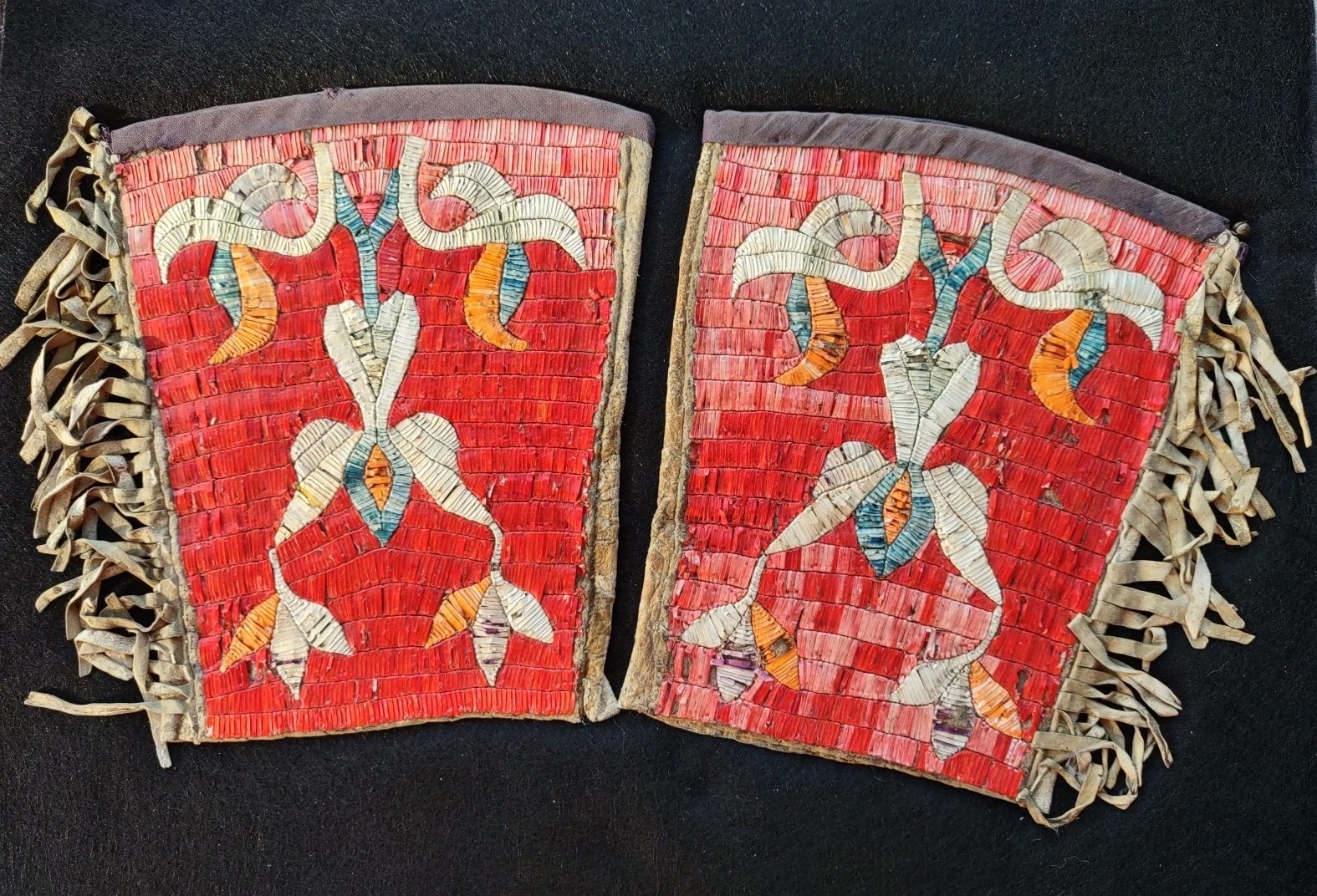 Sioux Quilled Gauntlets Antique Native American Porcupine Quilled Gloves 1880