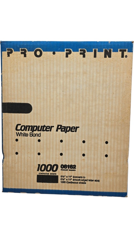 OFF WHITE Continuous Dot Matrix Vintage Printer Paper Tractor Feed 1000 Sheets