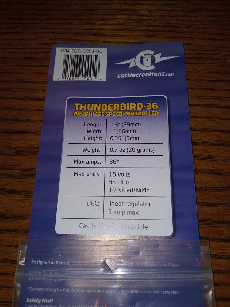 NOS- CASTLE THUNDERBIRD-36 BRUSHLESS SPEED CONTROL R/C AIR PLANE