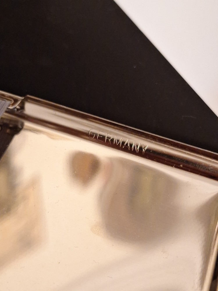 German Made Silver-Tone Etched Scroll Cigarette Case with Mirror