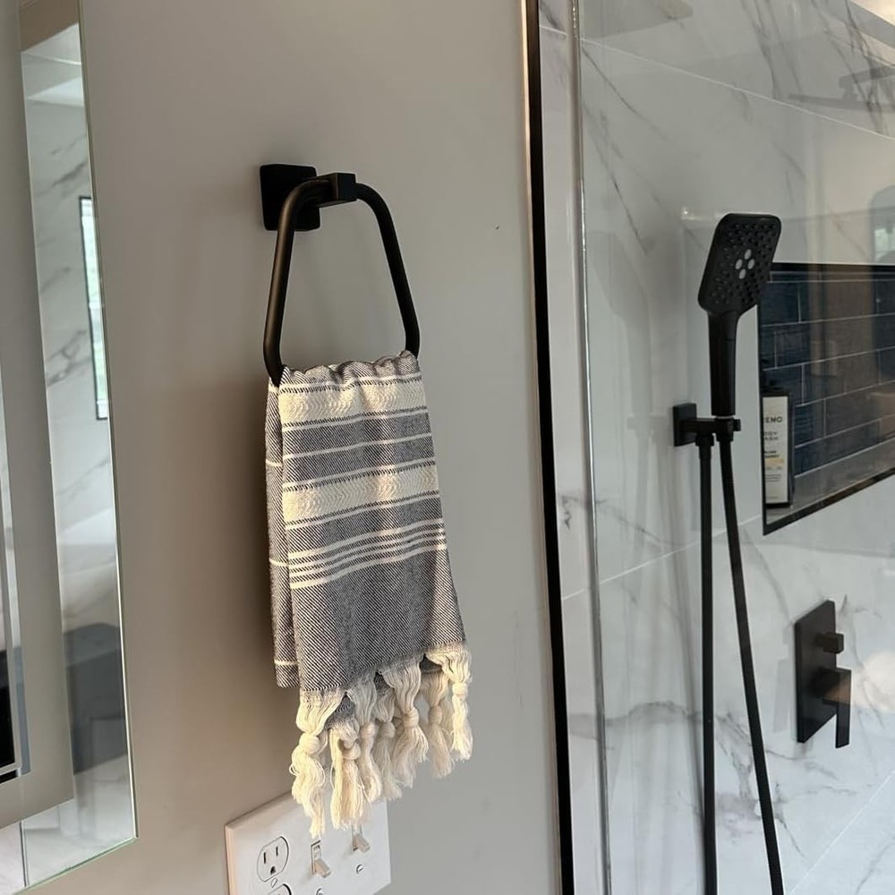 Space-Saving Matte Black Towel Holder – Compact Design for Bathroom or Kitchen