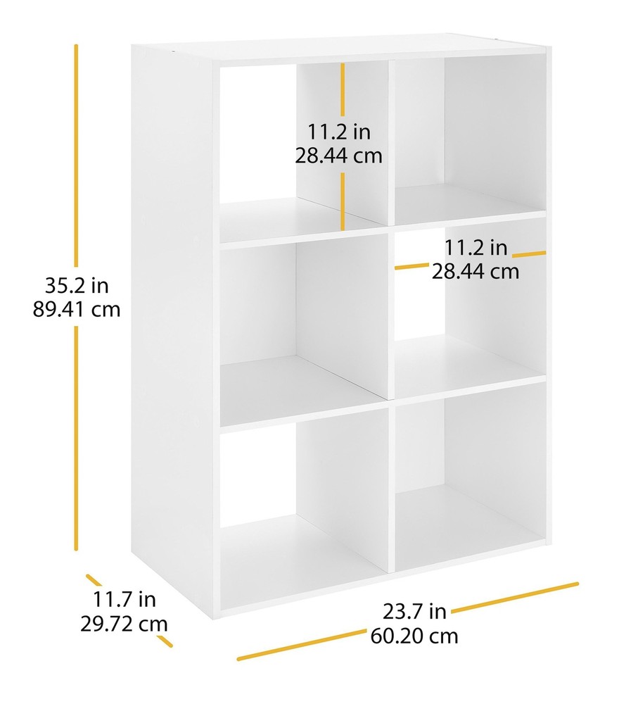 Whitmor 6 Cube Bookcase 3 Tier Stackable MDF Open Storage Display Organizer Whit