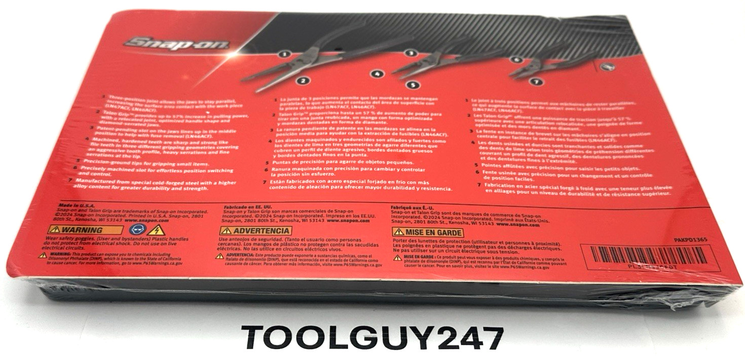 SNAP ON TOOLS USA 3PC DK TITANIUM LONG NOSE Slip Joint Pliers Set PL3LNSJCF DT