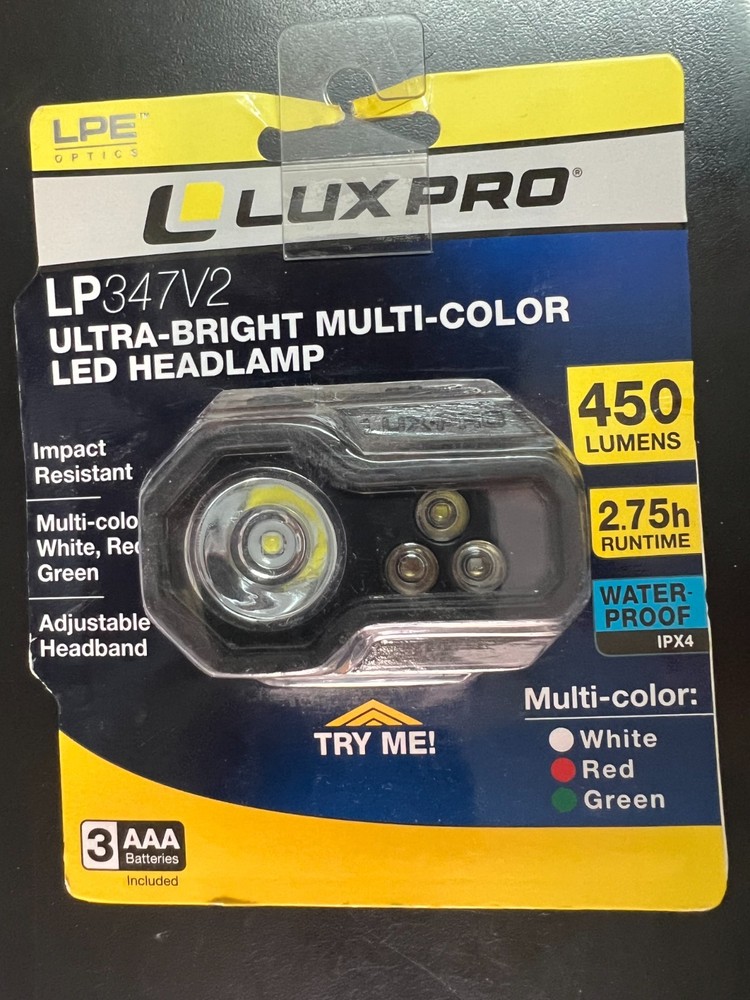 LUXPRO LP347V2 Ultra Bright Multi-function 450 Lumen Multi-color LED Headlamp 47