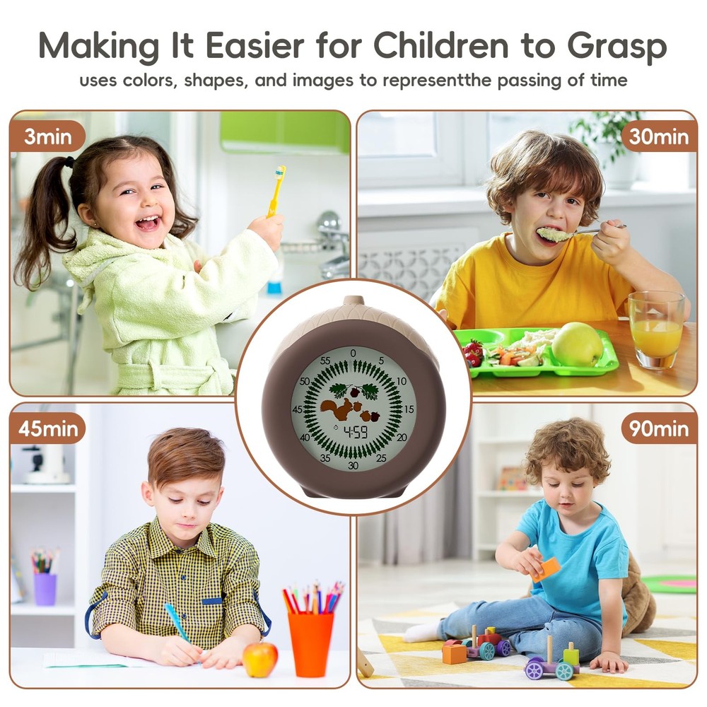 Visual Timer for Kids, 299-Minute Cute Kids Squirrel Timer, ADHD Autism Toddl...