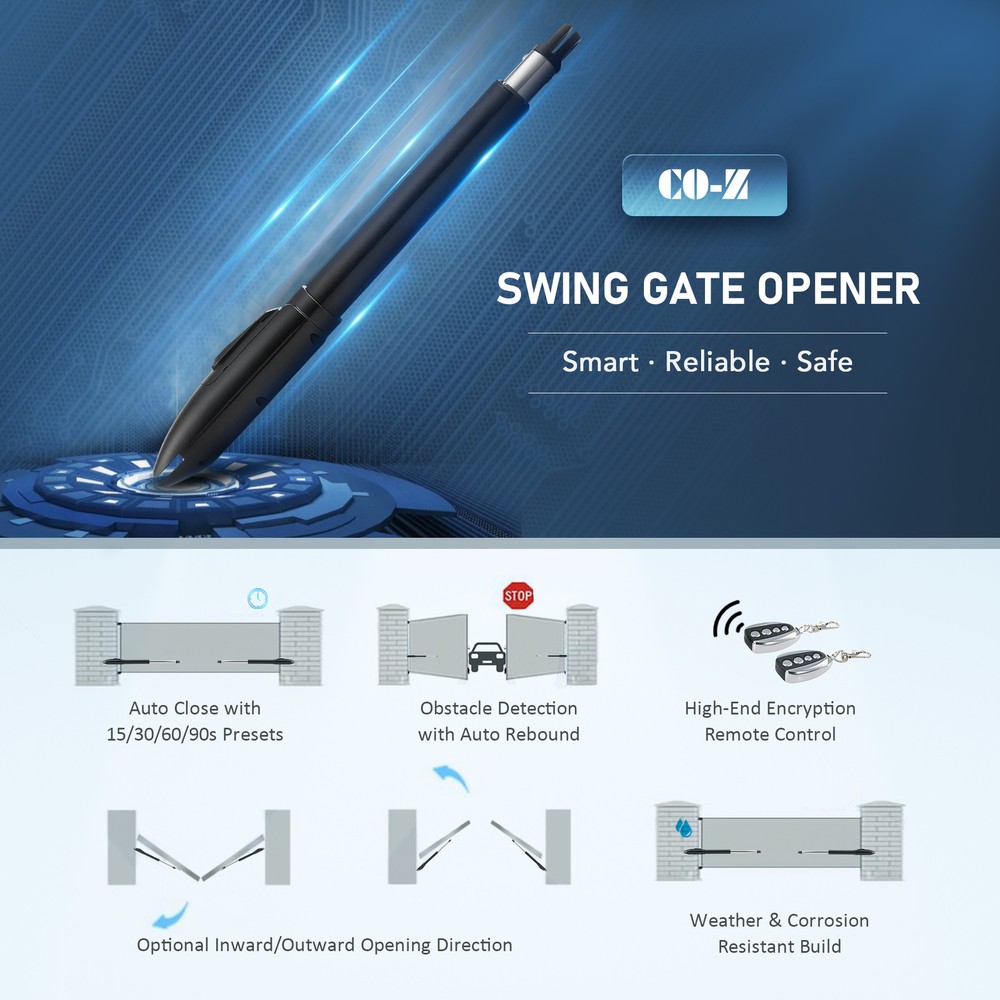 CO-Z Dual Swing Gate Opener Kit App Control 660lb 5.9ft Automatic Door Operator