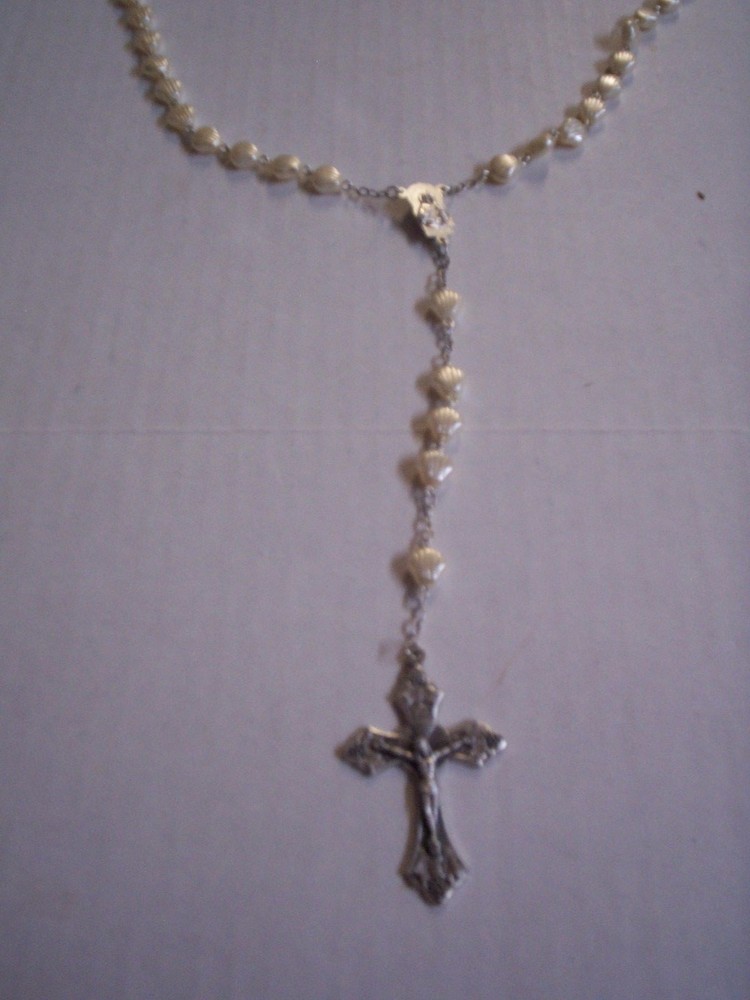 Rosary, Off-White Shell Beads, 22", Brand New