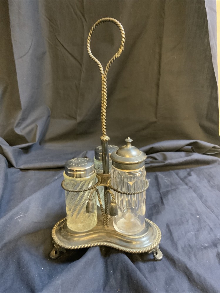 Vintage Silver Plate Cruet Set & Stand