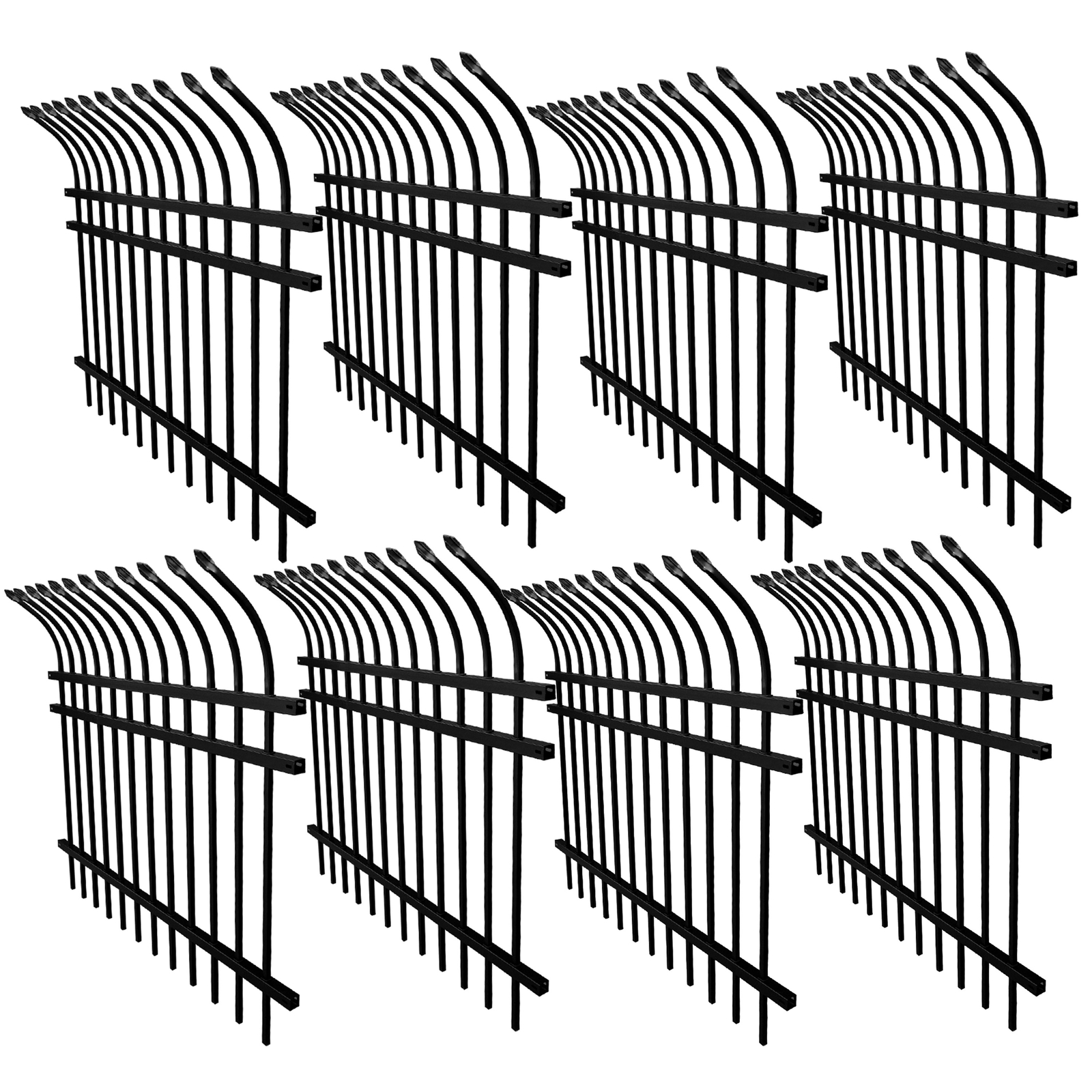 ALEKO Garden Yard Steel Fence Kit 8 Panels 64 feet Curved Top Style Black