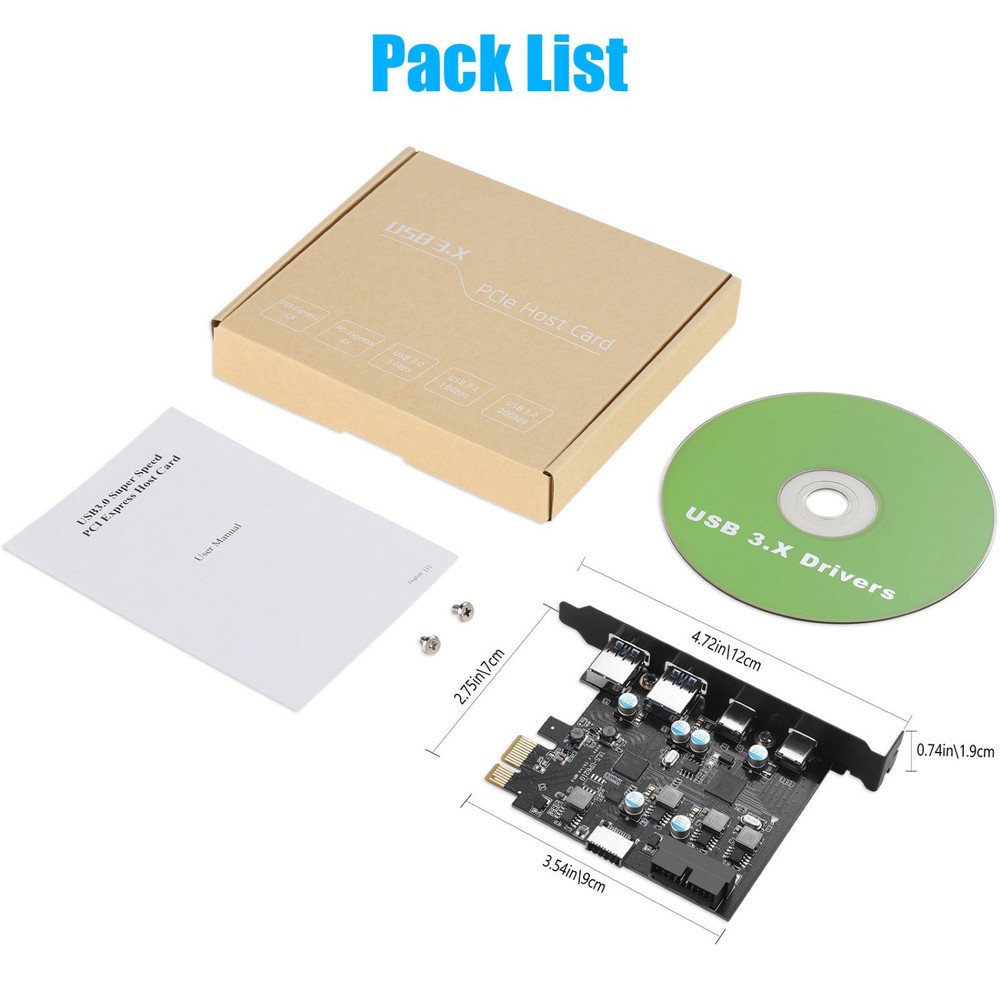 5Gbps USB PCIe Expansion Card 4-Port 2xUSB-C 2xUSB-A Plug-N-Play No Extra Driver