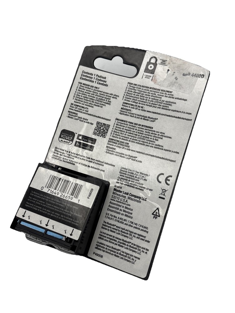 Master Lock 4400D Internal Open Shackle Bluetooth Smart Access App Padlock New