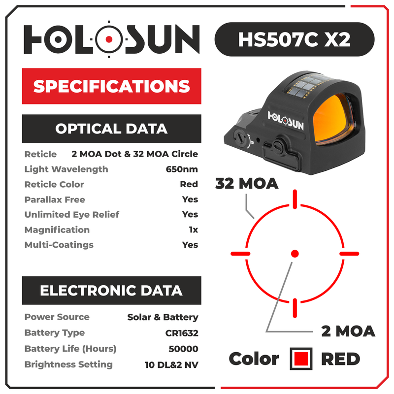 Holosun Open Reflex Optical Red Dot Sight HS507C X2 with Cleaning Cloth Bundle