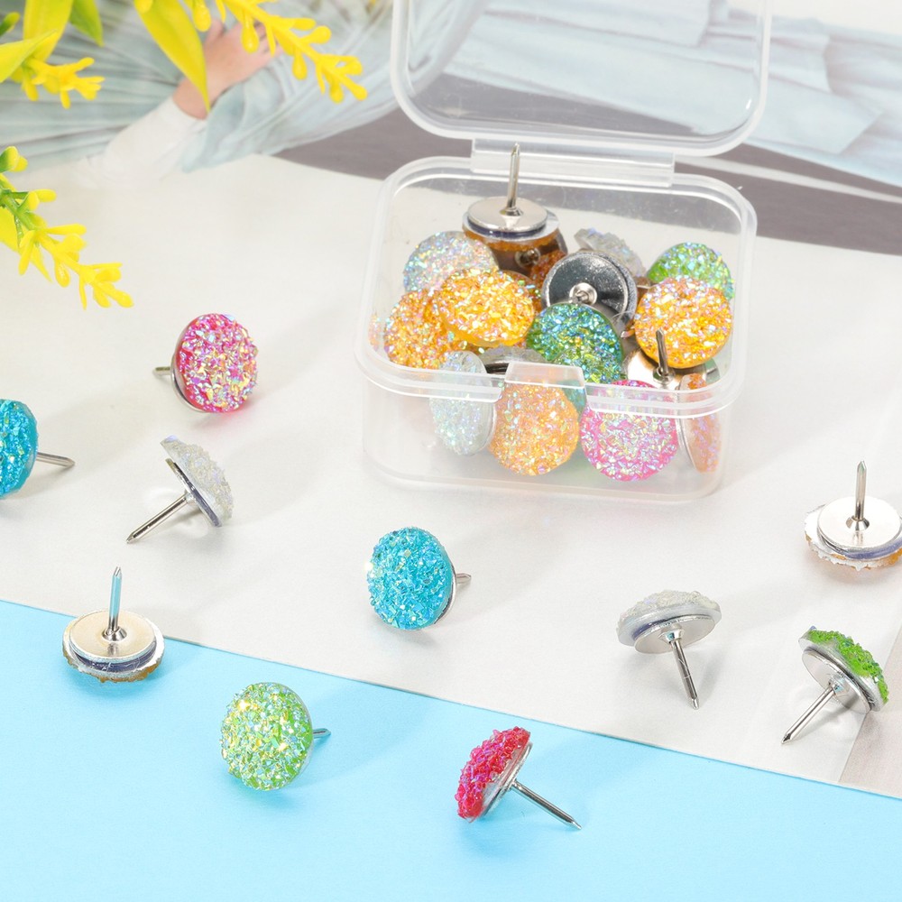 30Pcs Diamond Push Pins, Glitter Rhinestone Decorative Thumb Tacks, White