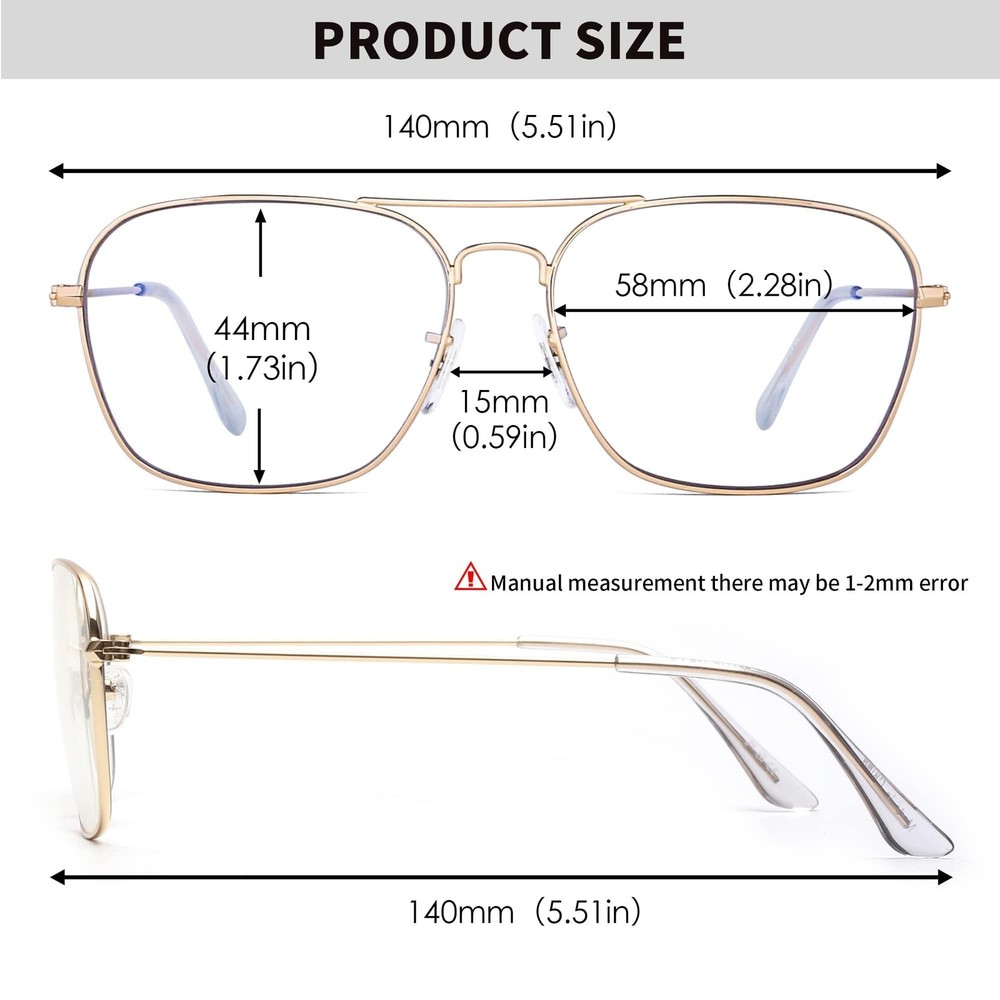 JM 2-Pack Aviator Blue Light Blocking Glasses, Square, Eye Protect, Computer