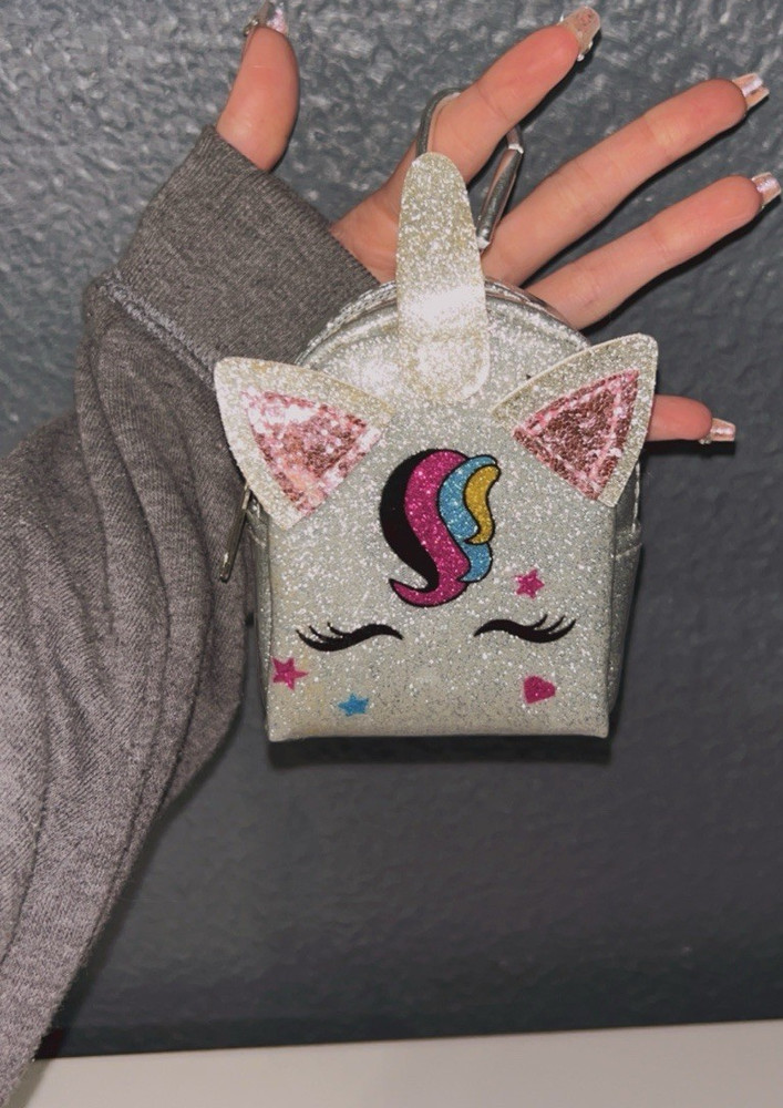 Unicorn Glitter Mini Backpack Kids Silver Pink Multicolor Zip Adjustable Strap