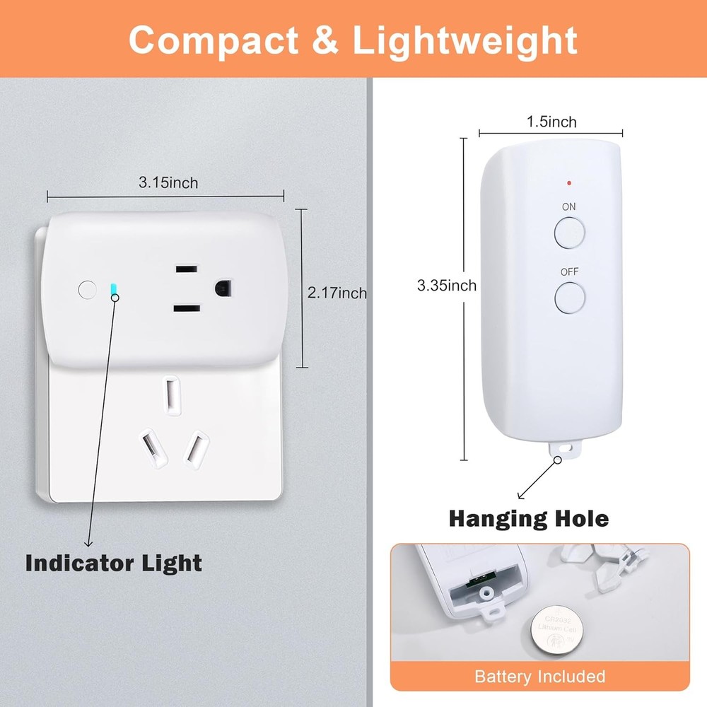 1 Pack 80 FT RF Range Remote Control Outlet, 15A Wireless Light Switch Plug