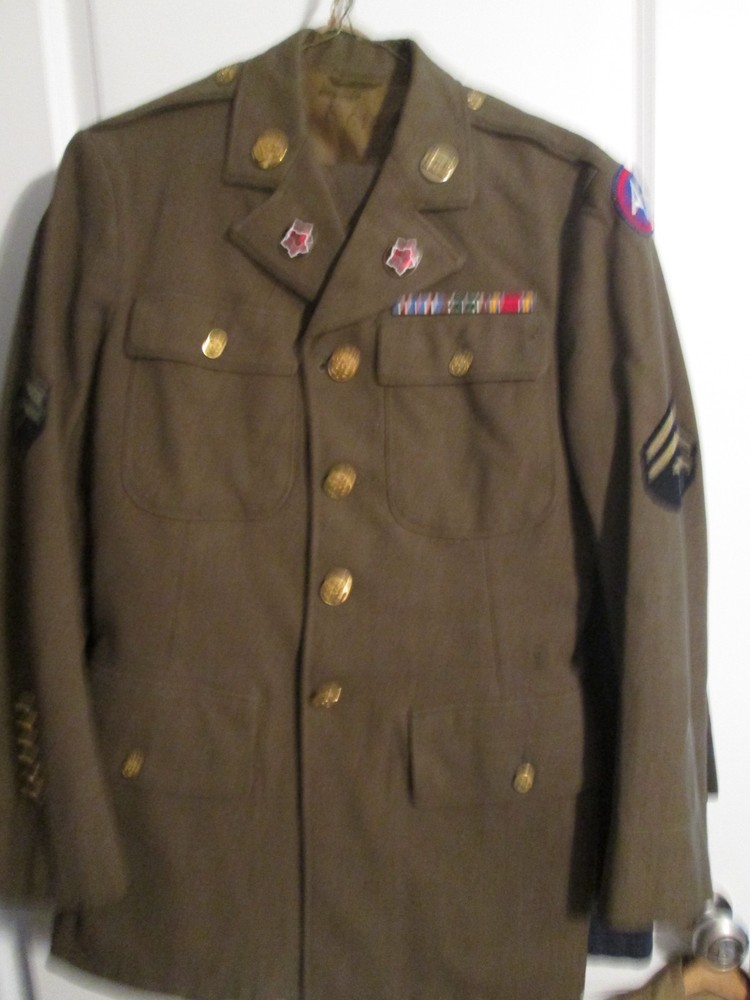 WW2 US Army four button jacket & trousers 2nd EngineerBn Normandy Bulge read