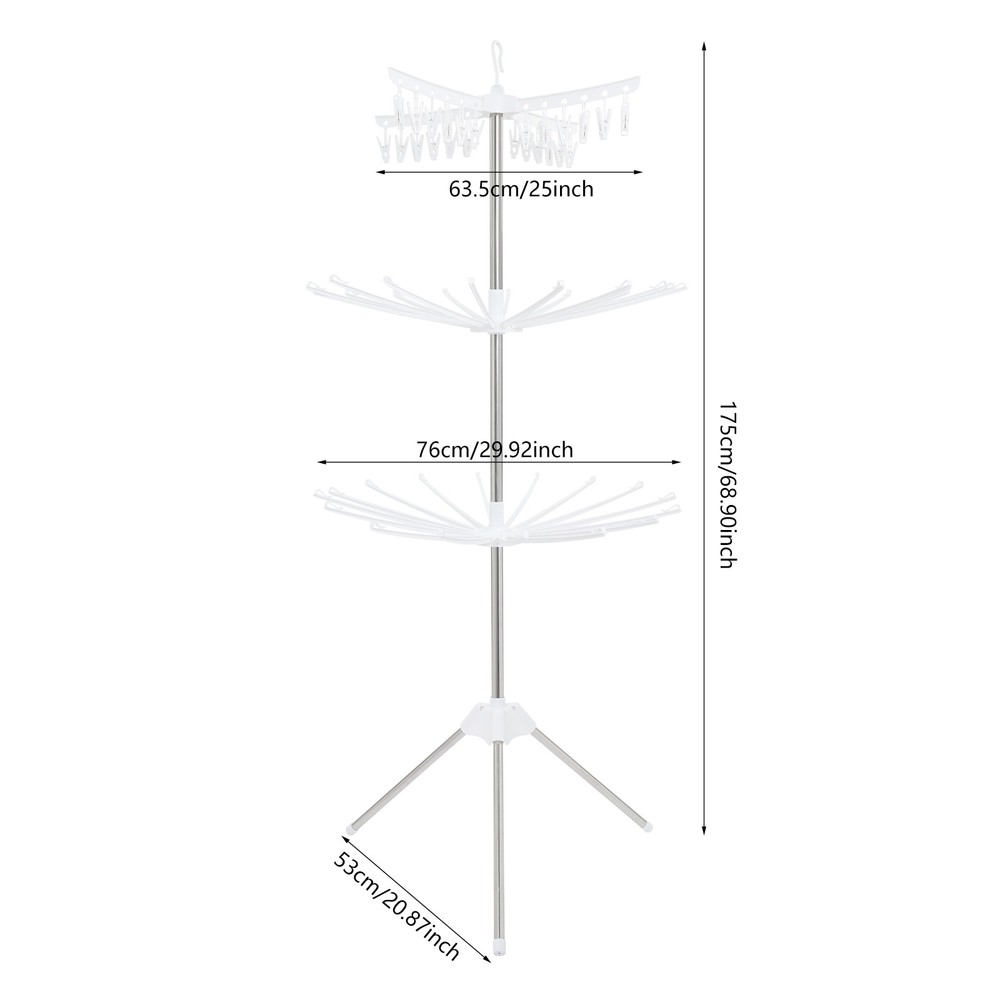 3-Tier Laundry Drying Rack Foldable Clothes Drying Rack Rotating Clothing Rack