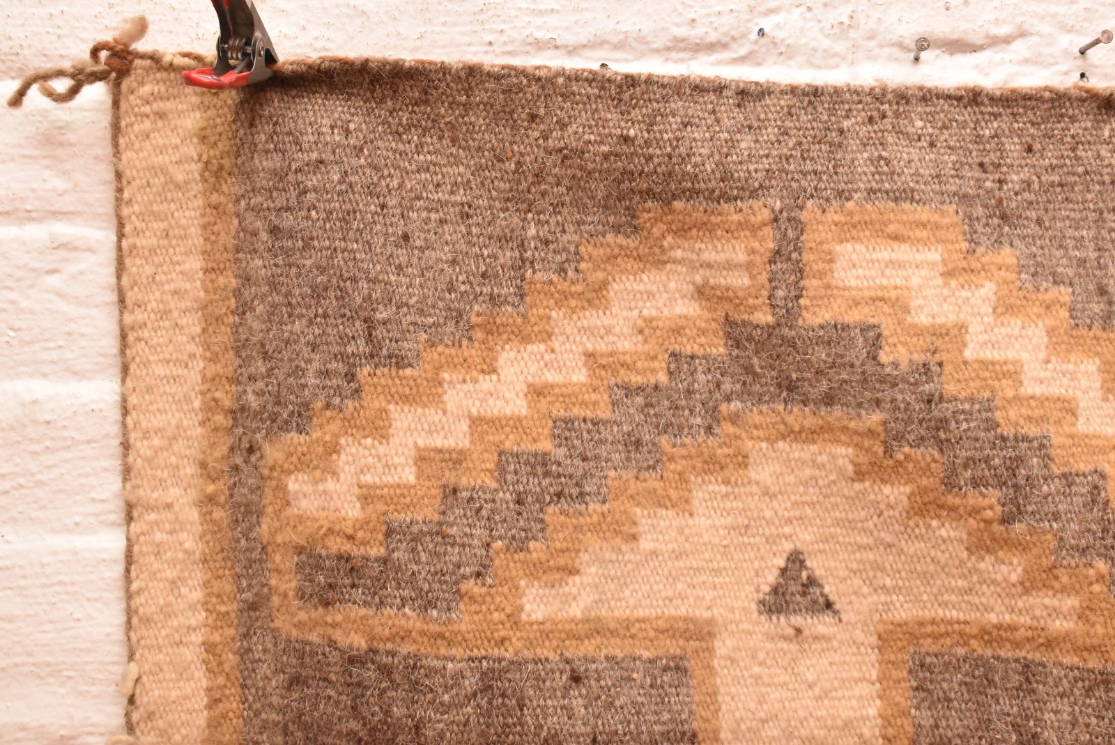 Antique Navajo Rug Native American Indian Geometric Weaving 43x23 Textile VTG