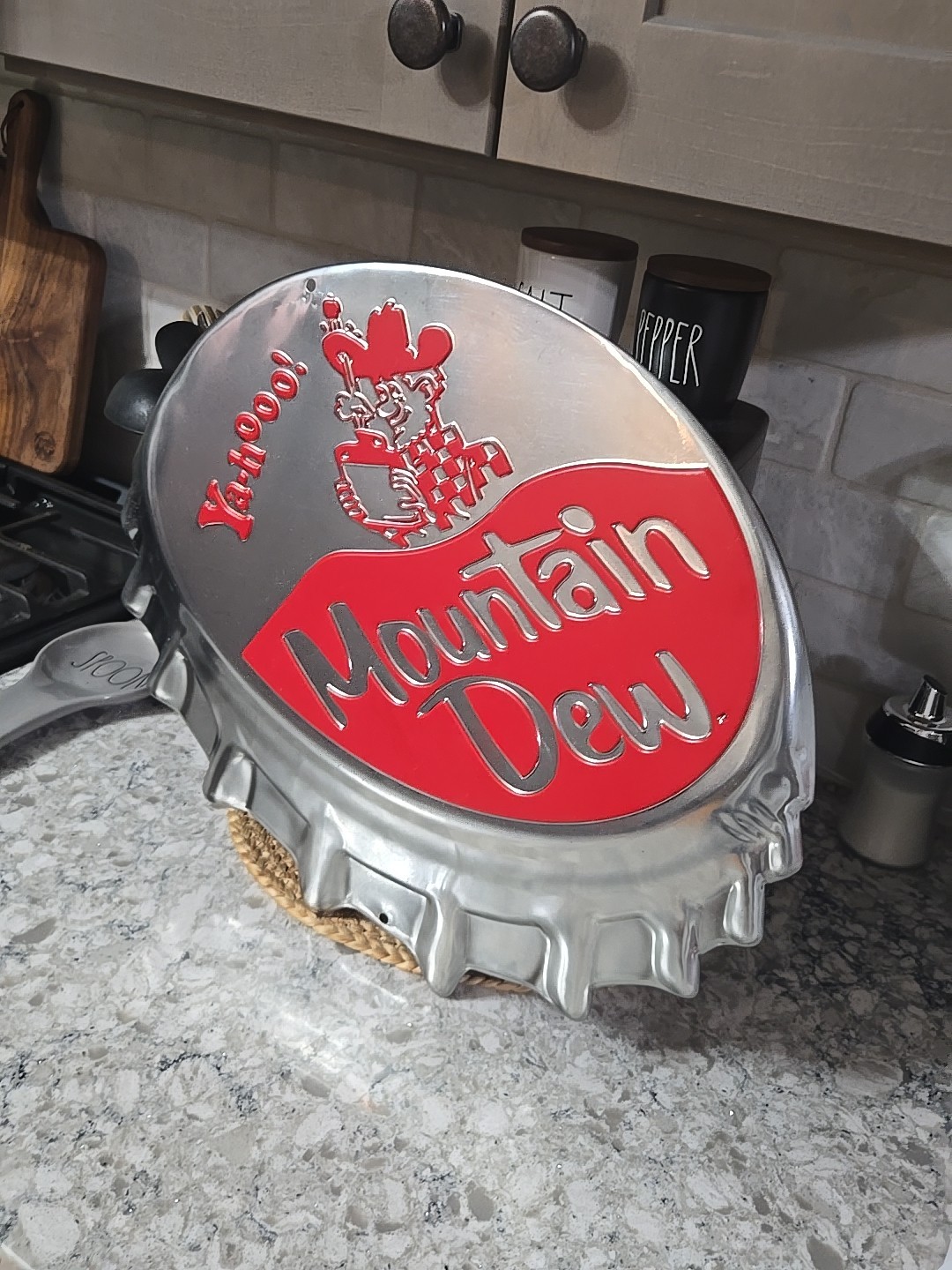 Mountain Dew Hillbilly Ya-Hoo embossed metal sign 18x19 used