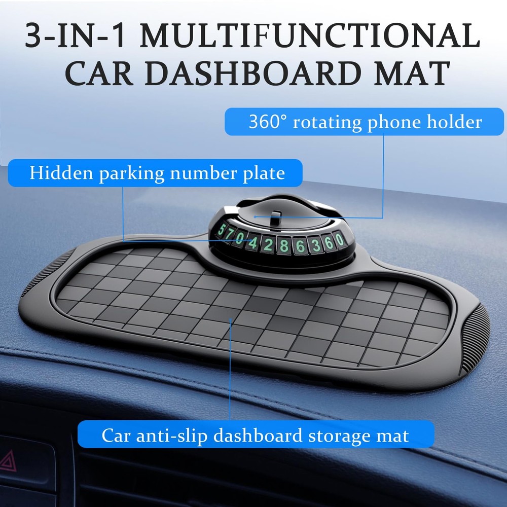 Multifunction Car AntiSlip Mat Car Dashboard Mat 360° Rotating Adjustable Hol...