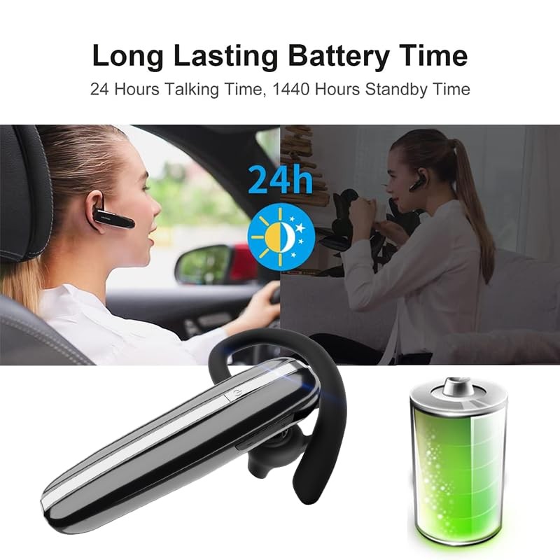 Bluetooth Headset V5.3 Single-Ear Earpiece with Wireless Microphone 48H